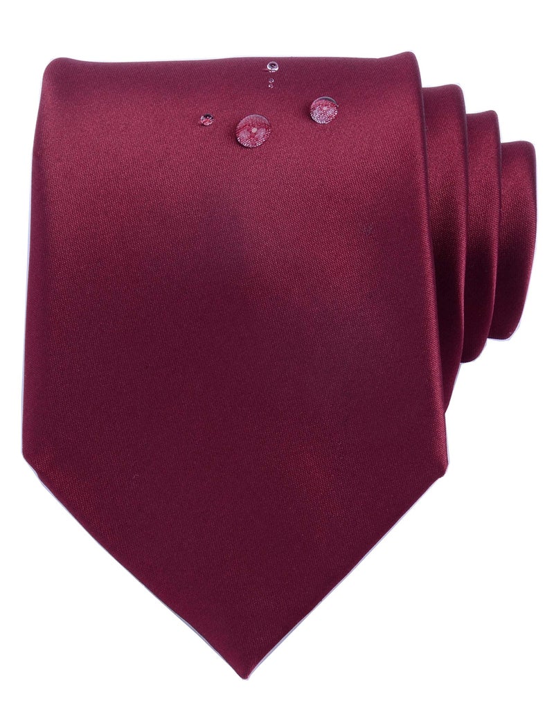 GUSLESON Solid Burgundy Tie Satin Maroon Necktie Wedding Wine Ties for Men Waterproof material (0766-01) - Image 1